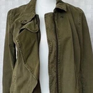 Banana Republic M Army Green Ruffle Utility Jacket w Pockets Adjust. Drawstring